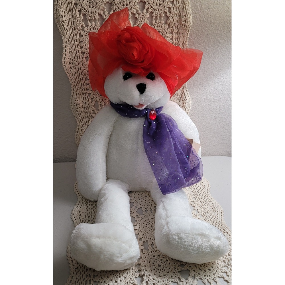 Chantilly Lane Summer Suzie Singing Teddy Bear Musical Red Hat Purple Scarf Gem